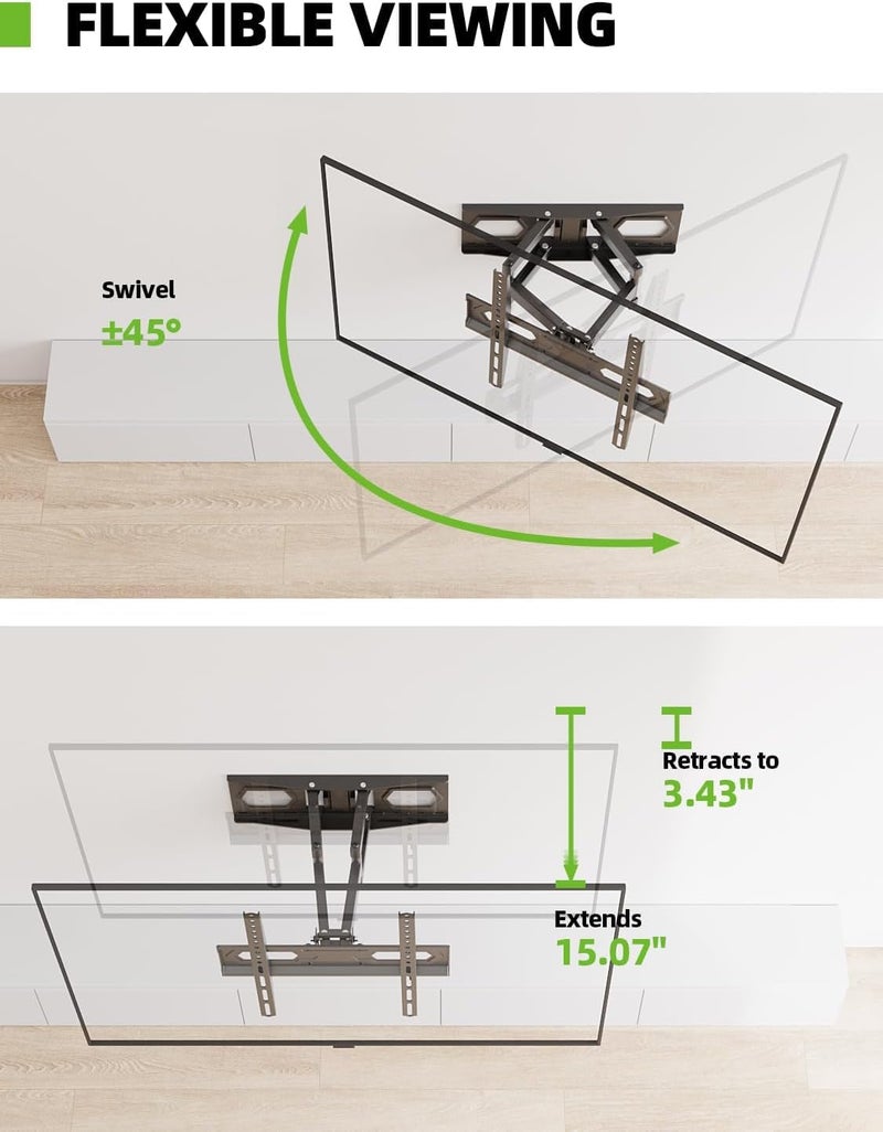 USX MOUNT TV Wall Mount for 32-74 inch Flat Screen/LED/4K up to 110lbs, Full Motion TV Mount Bracket with Swivel & Tilt Articulating Dual Arms, Max VESA 400x400mm, Fits 12/16" Wood Studs - Image 5